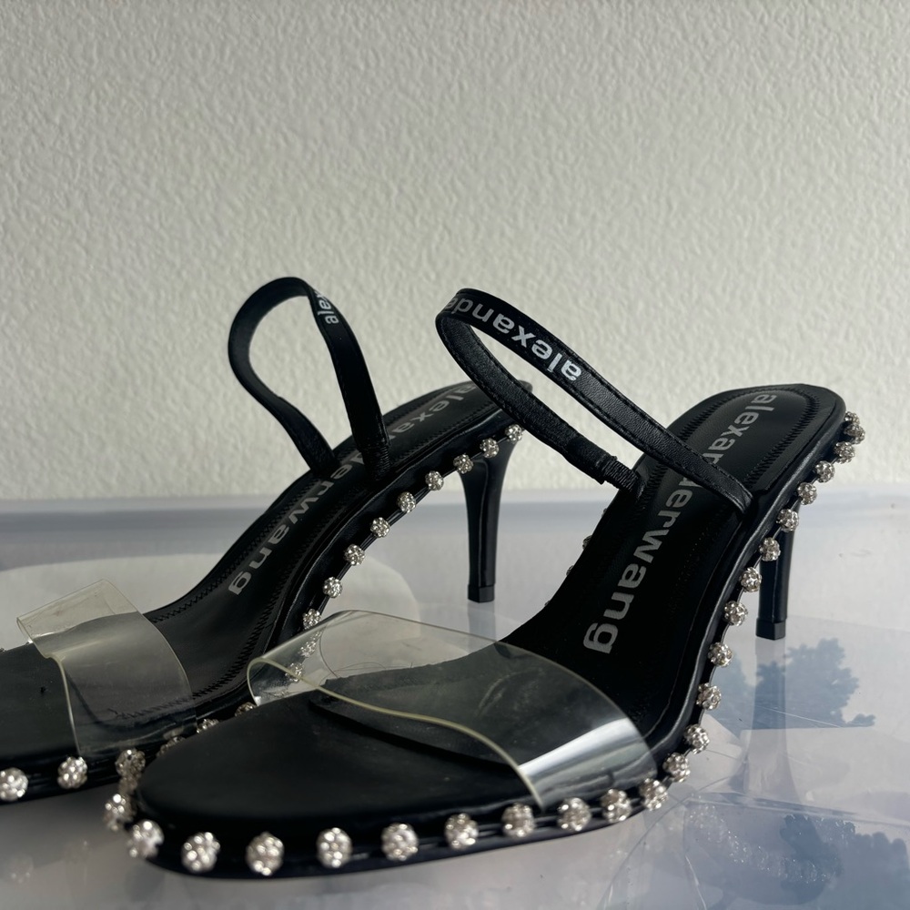 Alexander Wang Black Slingback Heels with Crystal Trim